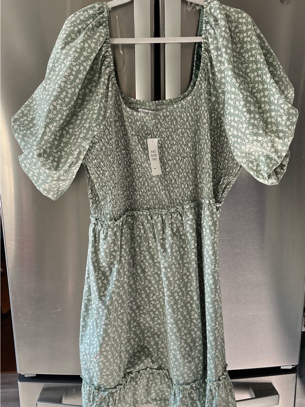 And Now This Sage Green Floral Smocked Mini Dress 4X Plus